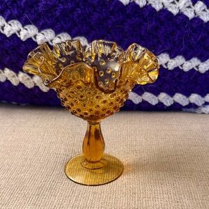 Vintage Fenton Amber Glass Hobnail Compote